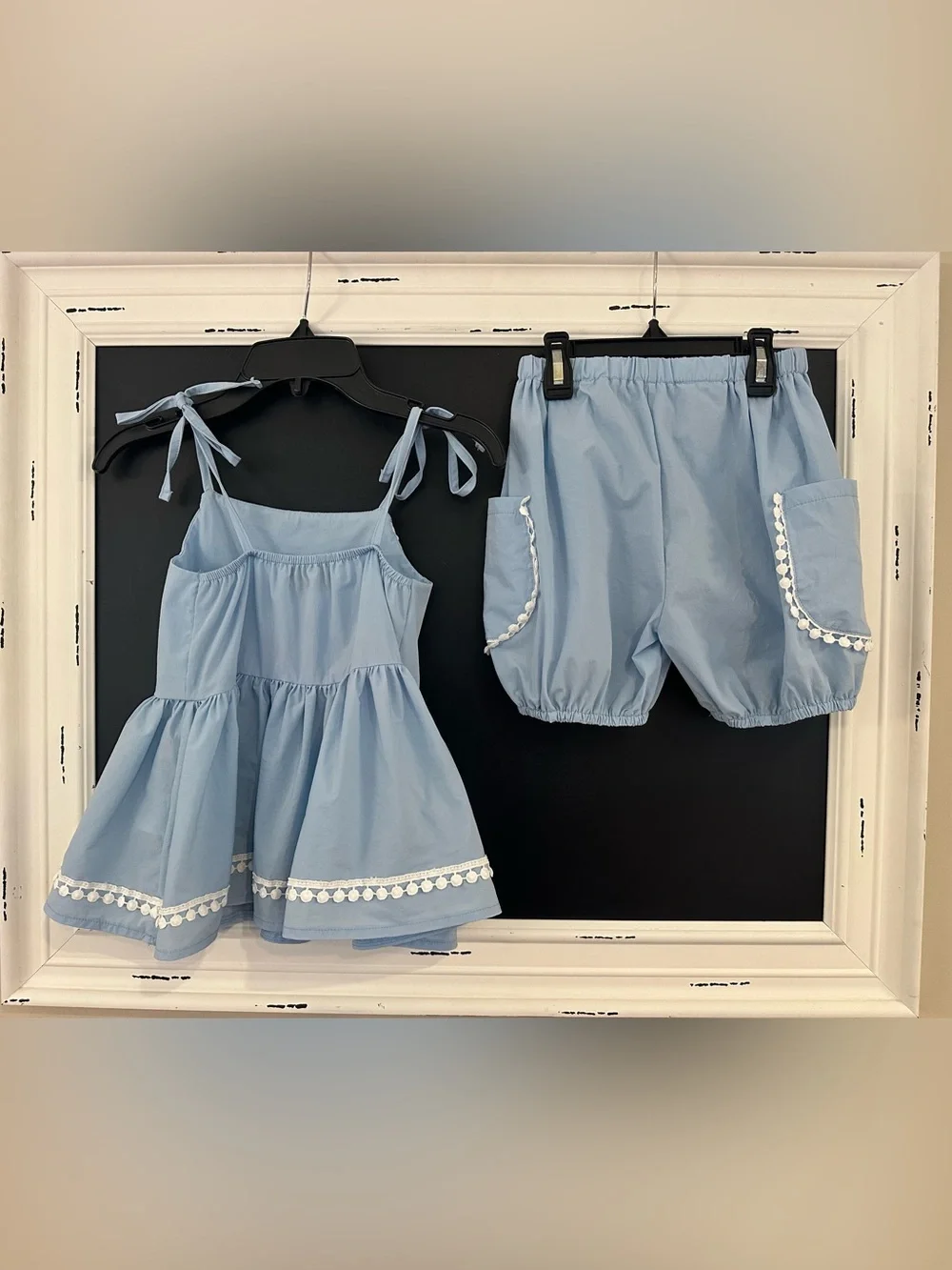 Adorable Girls' Light Blue Two-Piece Shorts Set by Oopsie Daisy. Size 7
